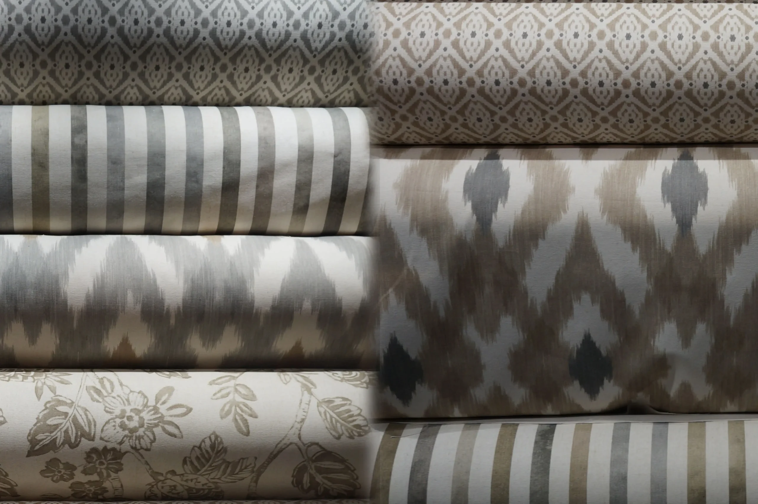 Coleccion Lino Esmerilado de Studio Tapitop con textura natural y estampados elegantes para manteleria e interiorismo.